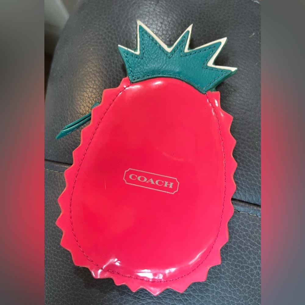 Coach Pink Pineapple Quilted Coin Pouch with Teal Top - Picture 4 of 4